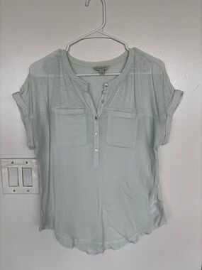 Lucky Brand Pale Mint Henley Pocket Short Sleeve Top